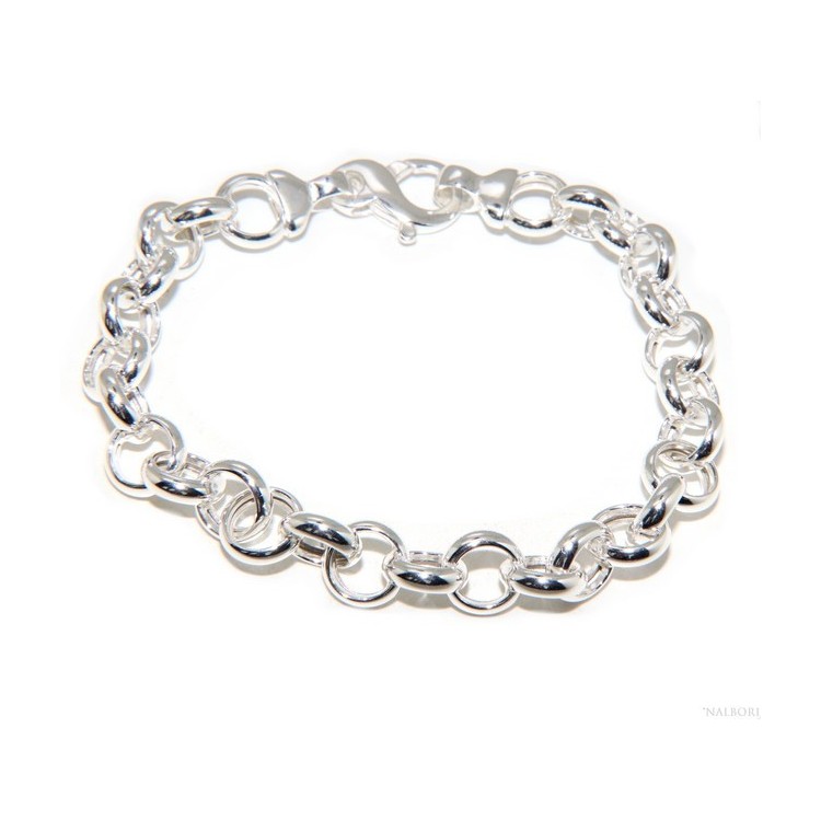 NSA|Woman bracelet in 925 silver, not rhodium, rolo 'circles also to hang pendants 19 - 20 cm