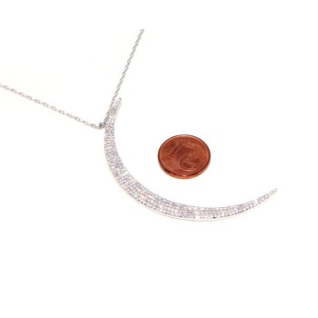 NSA|Collier necklace woman 925 SILVER with large half moon pendant pavé white cubic zirconia