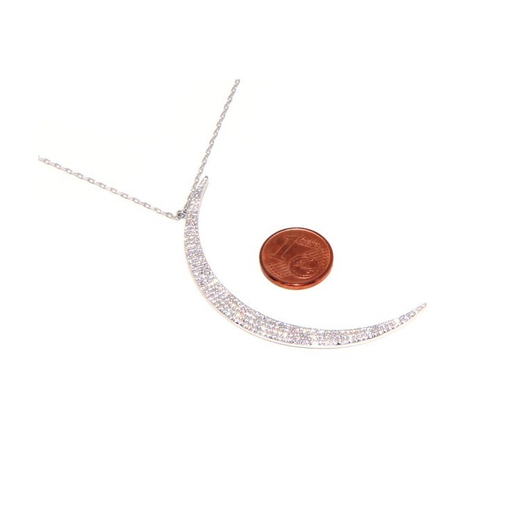 NSA|Collana Collier donna ARGENTO 925 con pendente grande mezza luna pavè zirconi bianchi