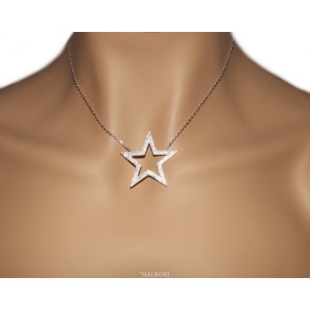 NSA|Collier necklace woman 925 SILVER with big star pendant pavé white cubic zirconia