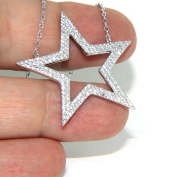 NSA|Collier necklace woman 925 SILVER with big star pendant pavé white cubic zirconia