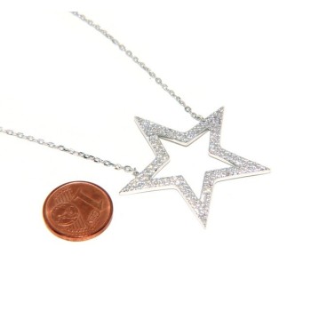 NSA|Collier necklace woman 925 SILVER with big star pendant pavé white cubic zirconia