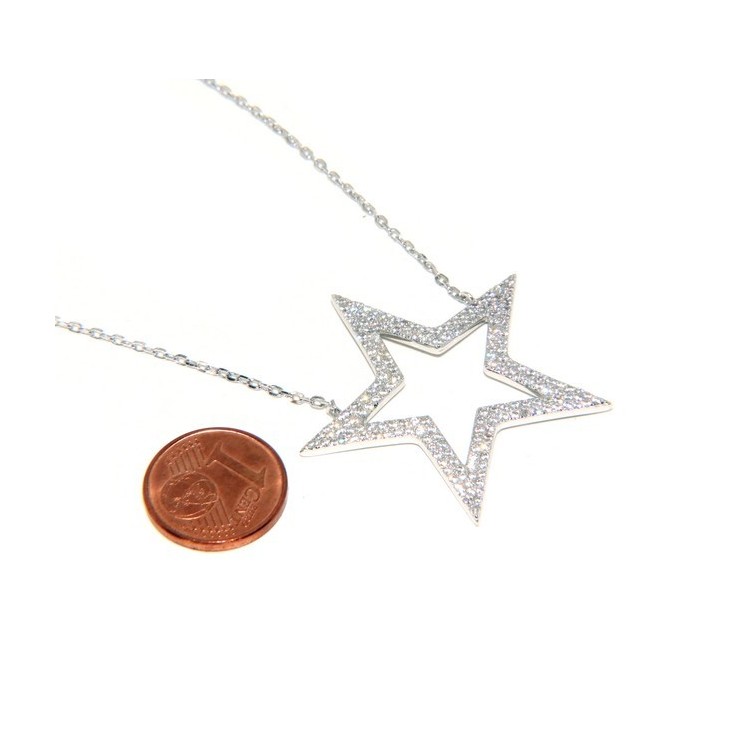 NSA|Collier necklace woman 925 SILVER with big star pendant pavé white cubic zirconia