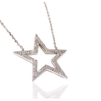 NSA|Collier necklace woman 925 SILVER with big star pendant pavé white cubic zirconia