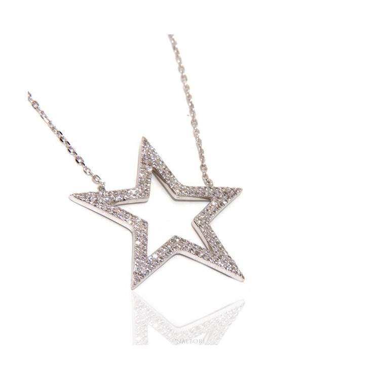 NSA|Collier necklace woman 925 SILVER with big star pendant pavé white cubic zirconia