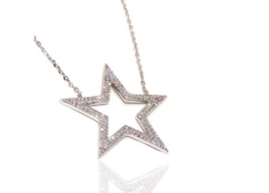 NSA|Collier necklace woman 925 SILVER with big star pendant pavé white cubic zirconia