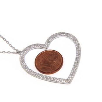 NSA|Collana Collier donna ARGENTO 925 con pendente grande cuore pavè zirconi bianchi