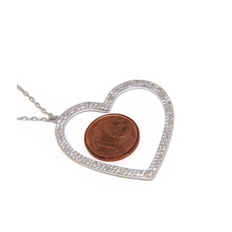 NSA|Collana Collier donna ARGENTO 925 con pendente grande cuore pavè zirconi bianchi