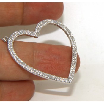 NSA|Collana Collier donna ARGENTO 925 con pendente grande cuore pavè zirconi bianchi