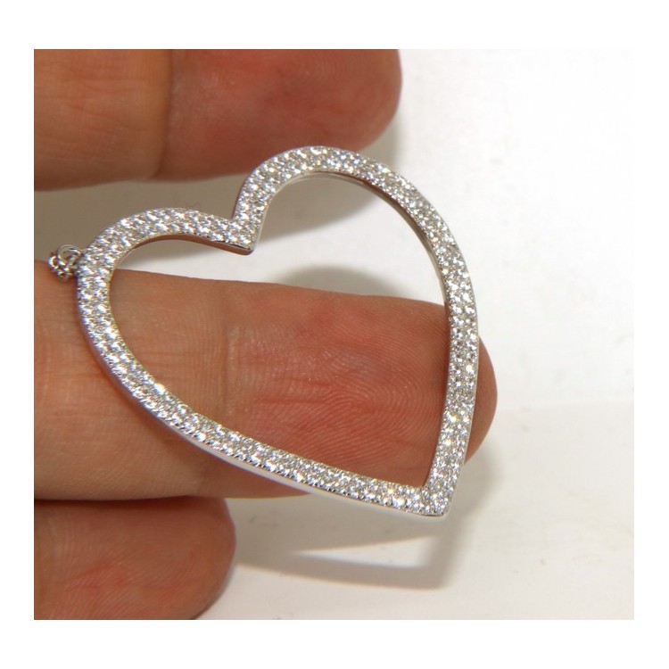 NSA|Collana Collier donna ARGENTO 925 con pendente grande cuore pavè zirconi bianchi