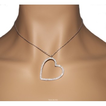 NSA|Collana Collier donna ARGENTO 925 con pendente grande cuore pavè zirconi bianchi