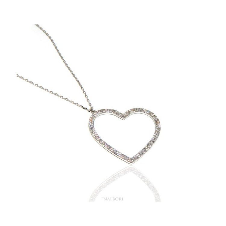 NSA|Collana Collier donna ARGENTO 925 con pendente grande cuore pavè zirconi bianchi