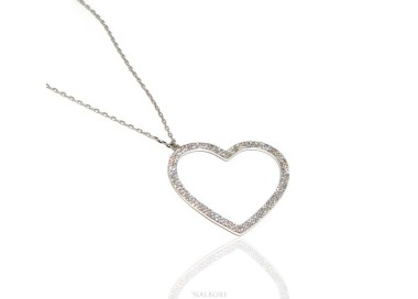 NSA|Collana Collier donna ARGENTO 925 con pendente grande cuore pavè zirconi bianchi