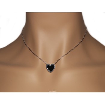NSA|Silver 925: Necklace Collier woman heart black onyx stone 14 x 14