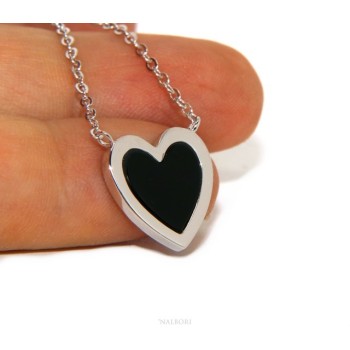 NSA|Argento 925 : Collana Collier donna cuore pietra onice nero 14 x 14