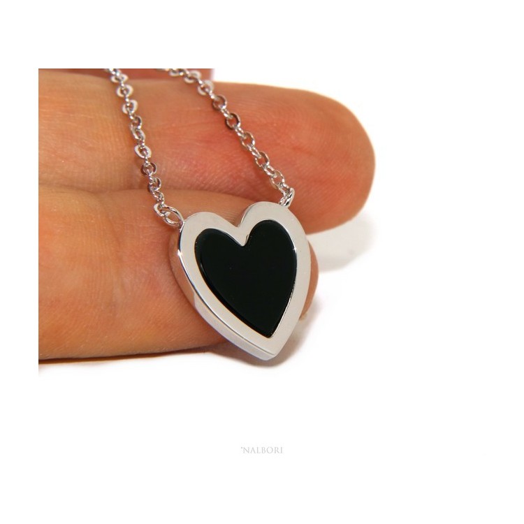 NSA|Silver 925: Necklace Collier woman heart black onyx stone 14 x 14