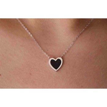 NSA|Silver 925: Necklace Collier woman heart black onyx stone 14 x 14
