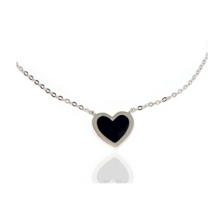 NSA|Silver 925: Necklace Collier woman heart black onyx stone 14 x 14