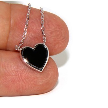 NSA|Silver 925: Necklace Collier woman heart black onyx stone 12x2