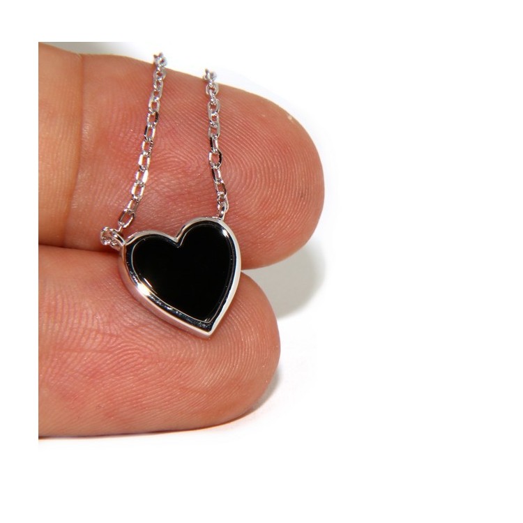 NSA|Argento 925 : Collana Collier donna cuore pietra onice nero 12x12