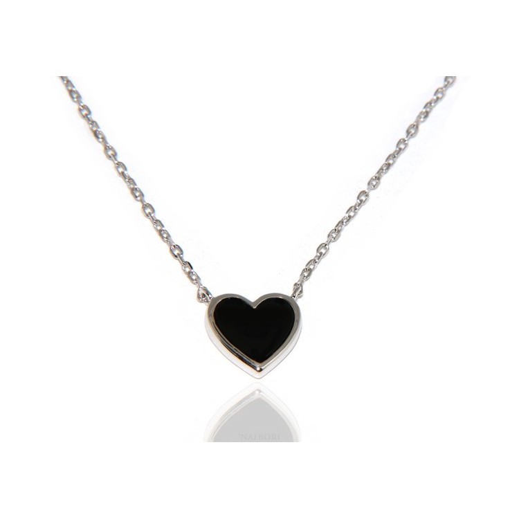 NSA|Necklace Collier woman heart black onyx stone 12x2