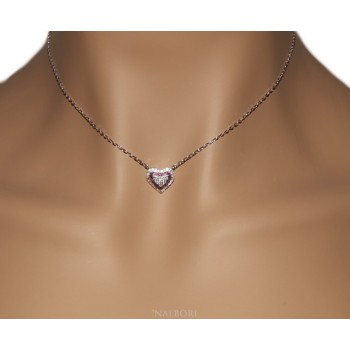 NSA|Necklace woman necklace SILVER 925 with heart pendant pavé micro white stones and rubin red