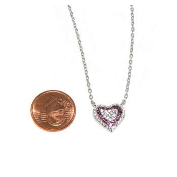 NSA|Necklace woman necklace SILVER 925 with heart pendant pavé micro white stones and rubin red