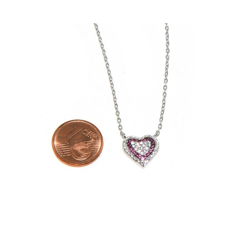 NSA|Necklace woman necklace SILVER 925 with heart pendant pavé micro white stones and rubin red