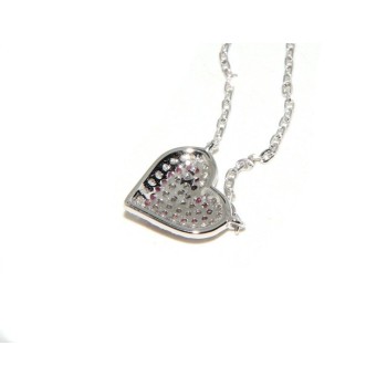 NSA|Necklace woman necklace SILVER 925 with heart pendant pavé micro white stones and rubin red