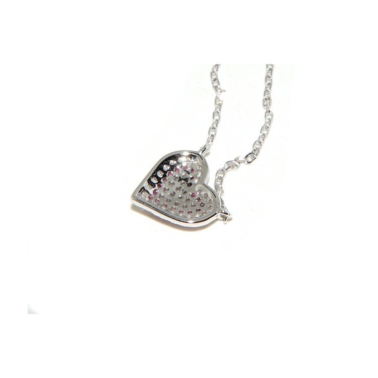 NSA|Necklace woman necklace SILVER 925 with heart pendant pavé micro white stones and rubin red