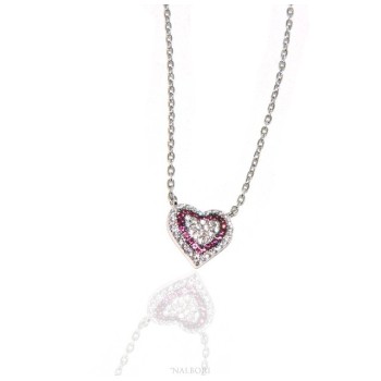 NSA|Necklace woman necklace SILVER 925 with heart pendant pavé micro white stones and rubin red