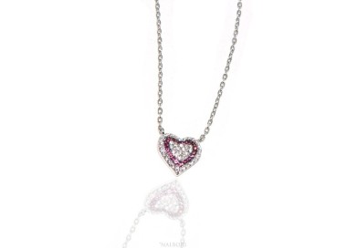 NSA|Necklace woman necklace SILVER 925 with heart pendant pavé micro white stones and rubin red