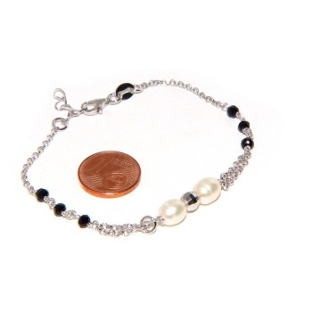 NSA|Rosary bracelet woman in Sterling Silver cultivated pearls and diamond ball 16-19 cm