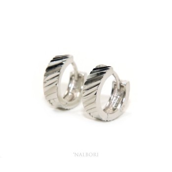 NSA|NALBORI® Argento 925 : orecchini massicci cerchi a scattino uomo e donna diamantati 13 mm 1 paio