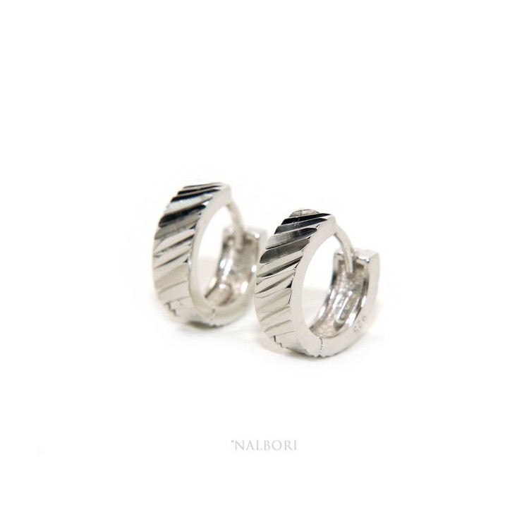 NSA|NALBORI® Argento 925 : orecchini massicci cerchi a scattino uomo e donna diamantati 13 mm 1 paio