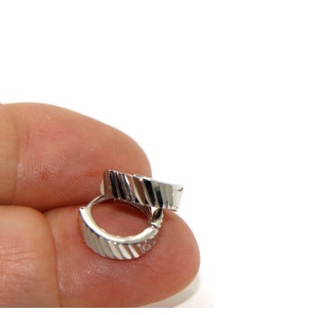 NSA|Argento 925 : orecchini massicci cerchi a scattino uomo e donna diamantati 13 mm 1 paio