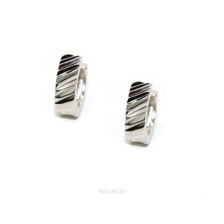 NSA|Silver 925: massive earrings with circles for man and woman diamonds 13 mm 1 pair