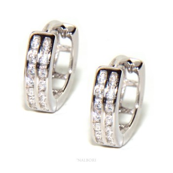 NSA|Silver 925 earrings man woman circle anelle bushes with 2 rows of cubic zirconia 13mm