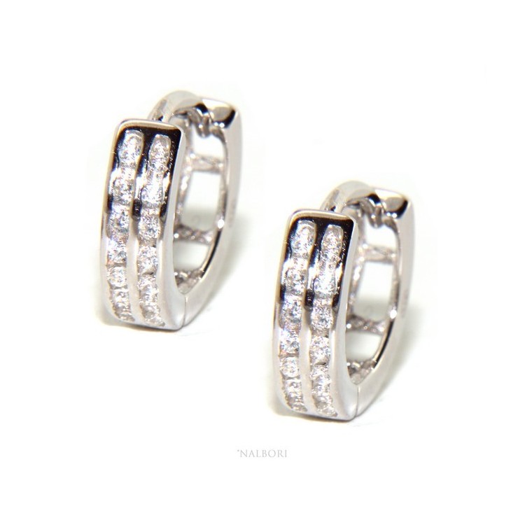 NSA|Silver 925 earrings man woman circle anelle bushes with 2 rows of cubic zirconia 13mm