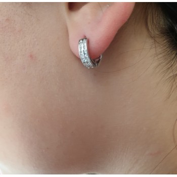 NSA|Silver 925 earrings man woman circle anelle bushes with 2 rows of cubic zirconia 13mm