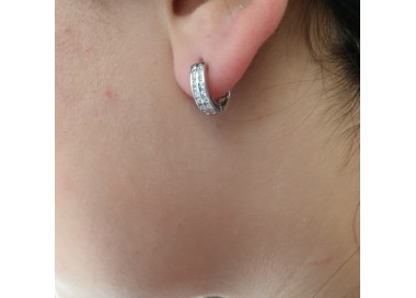 NSA|Silver 925 earrings man woman circle anelle bushes with 2 rows of cubic zirconia 13mm