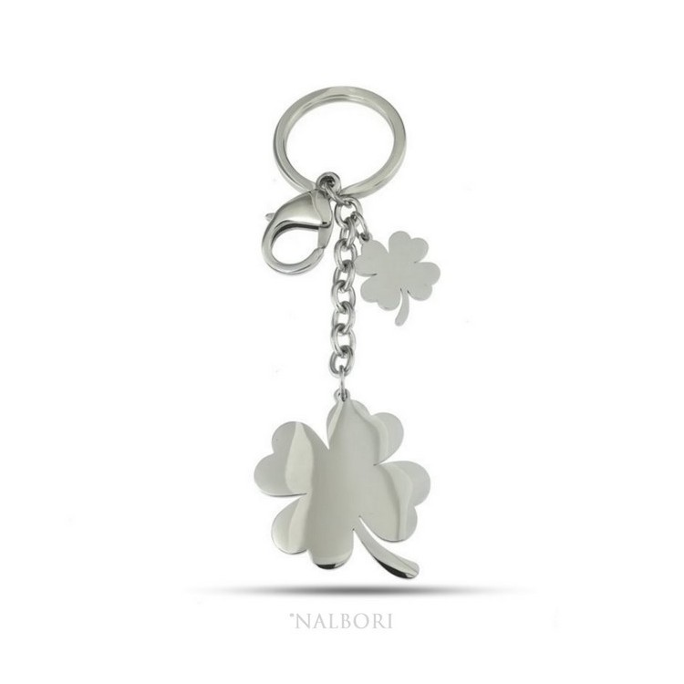 NSA|Key ring man or woman in steel hook and ring with four-leaf clover laser cut