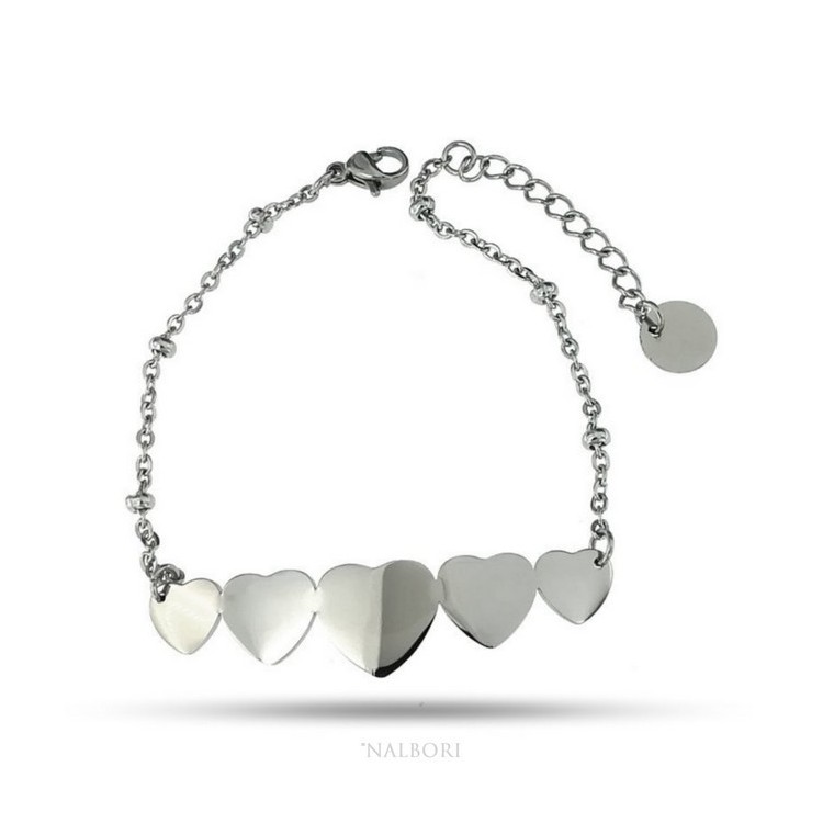NSA|NALBORI bracelet woman anallergic steel with central 5 hearts