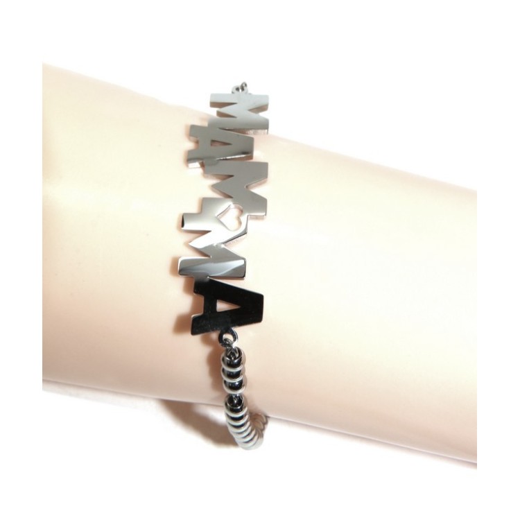 NSA|NALBORI bracelet woman steel hypoallergenic balls with plate MAM and heart
