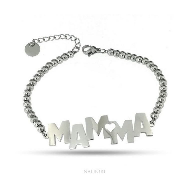 NSA|NALBORI bracelet woman steel hypoallergenic balls with plate MAM and heart