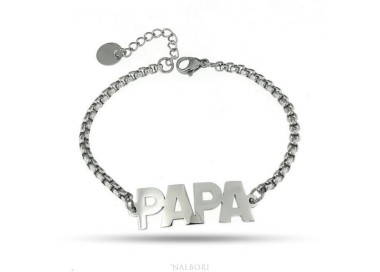 NSA|NALBORI bracciale donna acciaio anallergico maglia pop corn con lastra PAPA'