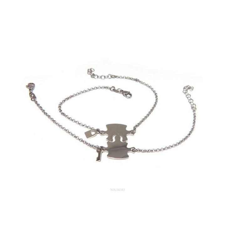 NSA|NALBORI double hypoallergenic steel bracelet he she key padlock puzzle
