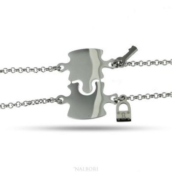 NSA|NALBORI double hypoallergenic steel bracelet he she key padlock puzzle