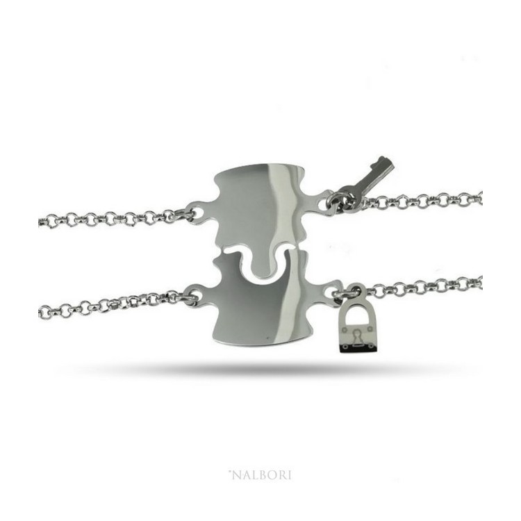 NSA|NALBORI double hypoallergenic steel bracelet he she key padlock puzzle