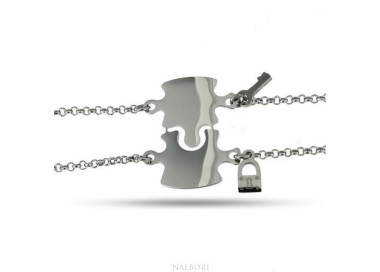 NSA|NALBORI bracciale acciaio anallergico doppio lui lei puzzle lucchetto chiave